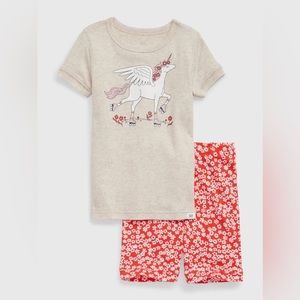NWT GAP 100% Organic Cotton Unicorn 2-piece PJ Shorts Set Oatmeal 6 Snug Fit